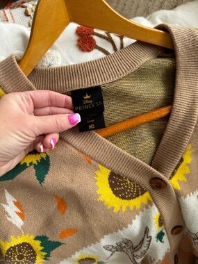 Disney Princess Pocahontas Tan Sunflower Print Cardigan Sweater